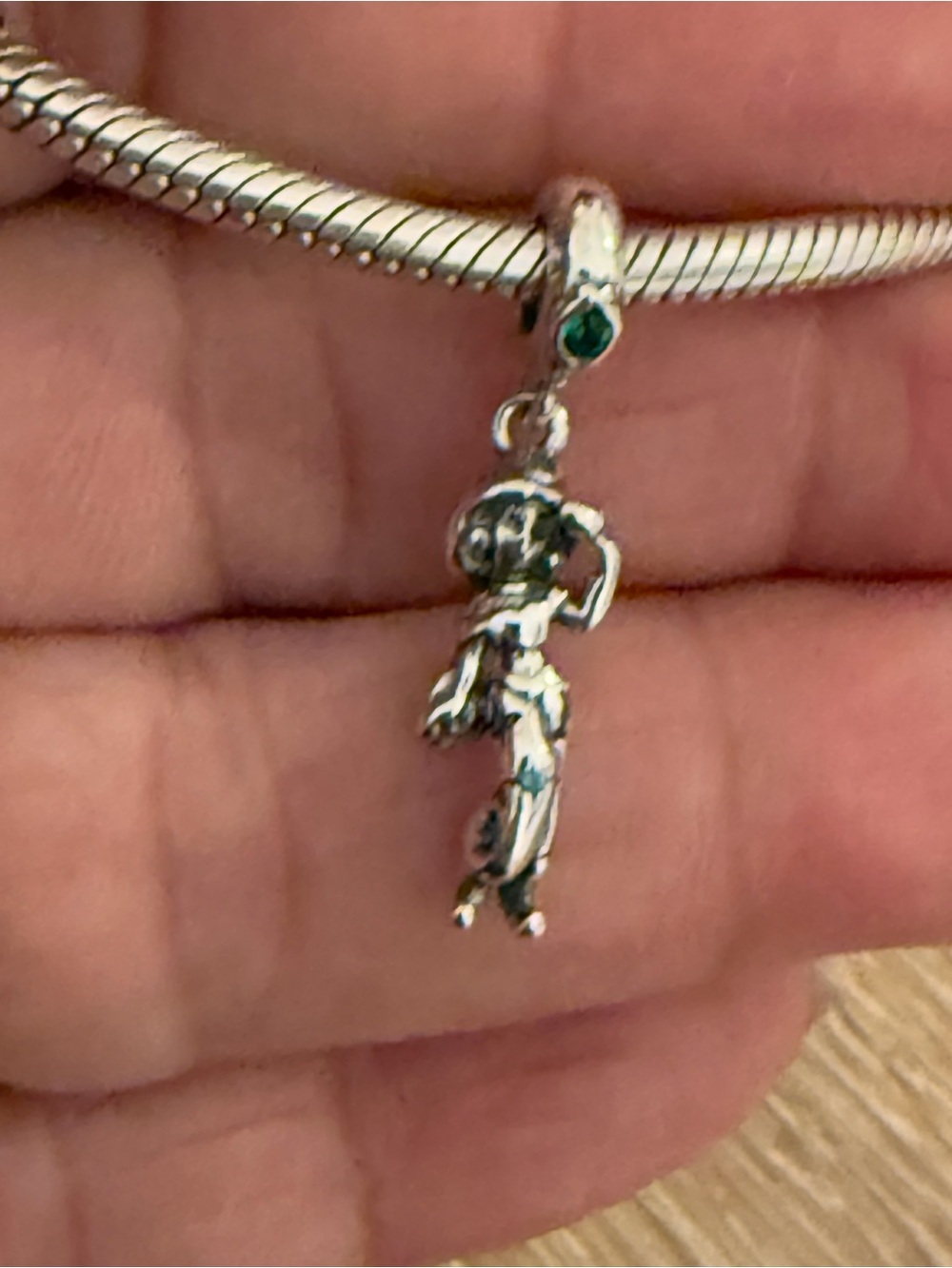 Sterling Silver Green Charm Dangle Pendant Necklace